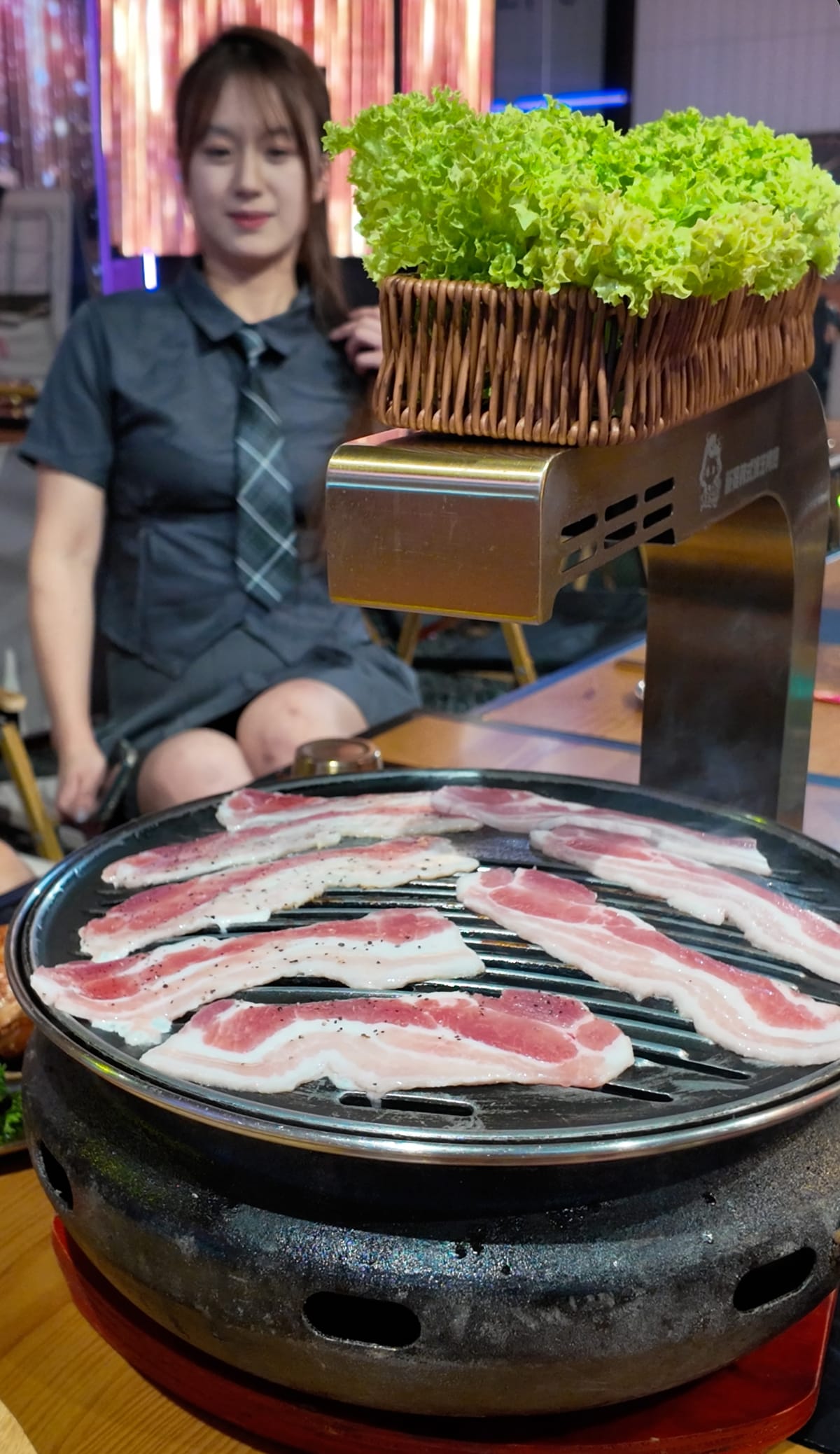 Premium marbled beef sizzling fresh on the Korean BBQ grill